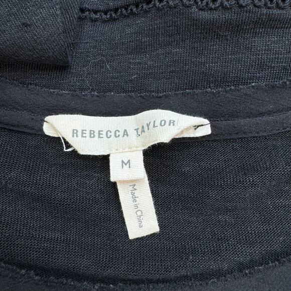 Rebecca Taylor Tiered Peplum Linen 3/4 Sleeve Black Top Women's Med Boho Casual - Picture 3 of 5